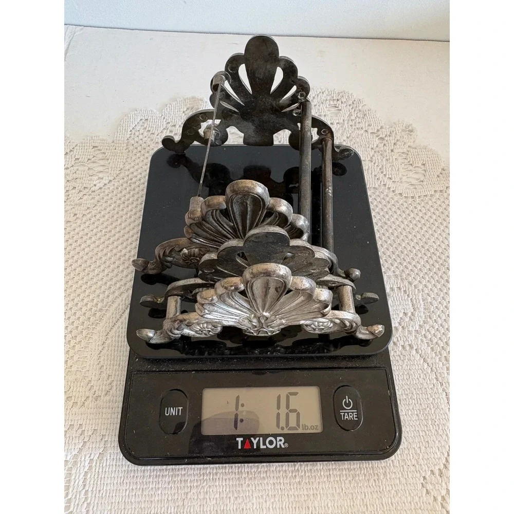 Vintage Ornate Silver Tone Metal Napkin Holder and knife Holder. Scoll design